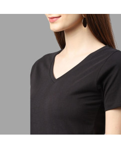 Rigo Women Black Half Sleeve V- Neck Cotton Maxi Dress